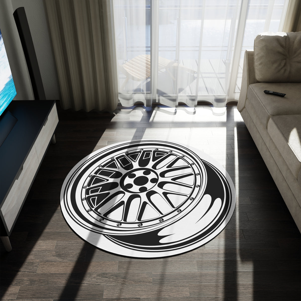 BBS Wheel Garage Rug or Man Cave Rug - Extra Large 5 feet X 5 feet