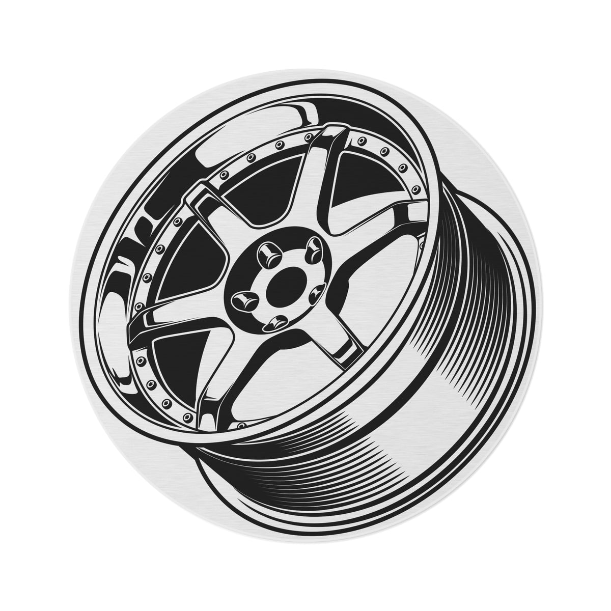 JDM Tuner Car Wheel Garage Rug or Man Cave Rug - Extra Large 5 feet X 5 feet