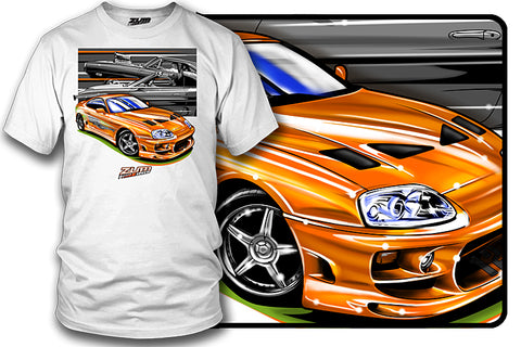Image of Toyota Supra, Fast Furious, orange Supra t shirt - Zum Speed