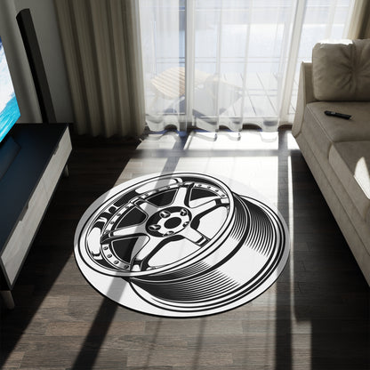 JDM Tuner Car Wheel Garage Rug or Man Cave Rug - Extra Large 5 feet X 5 feet