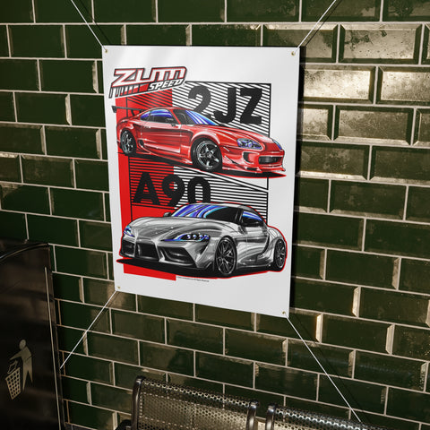 Image of Supra A90 2JZ Banner, wall art - garage banner art 36" X 48"