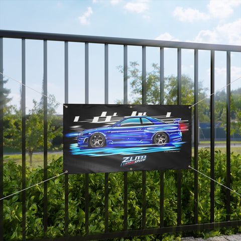 Image of R34 GTR Banner, wall art - garage banner art 24" X 48"