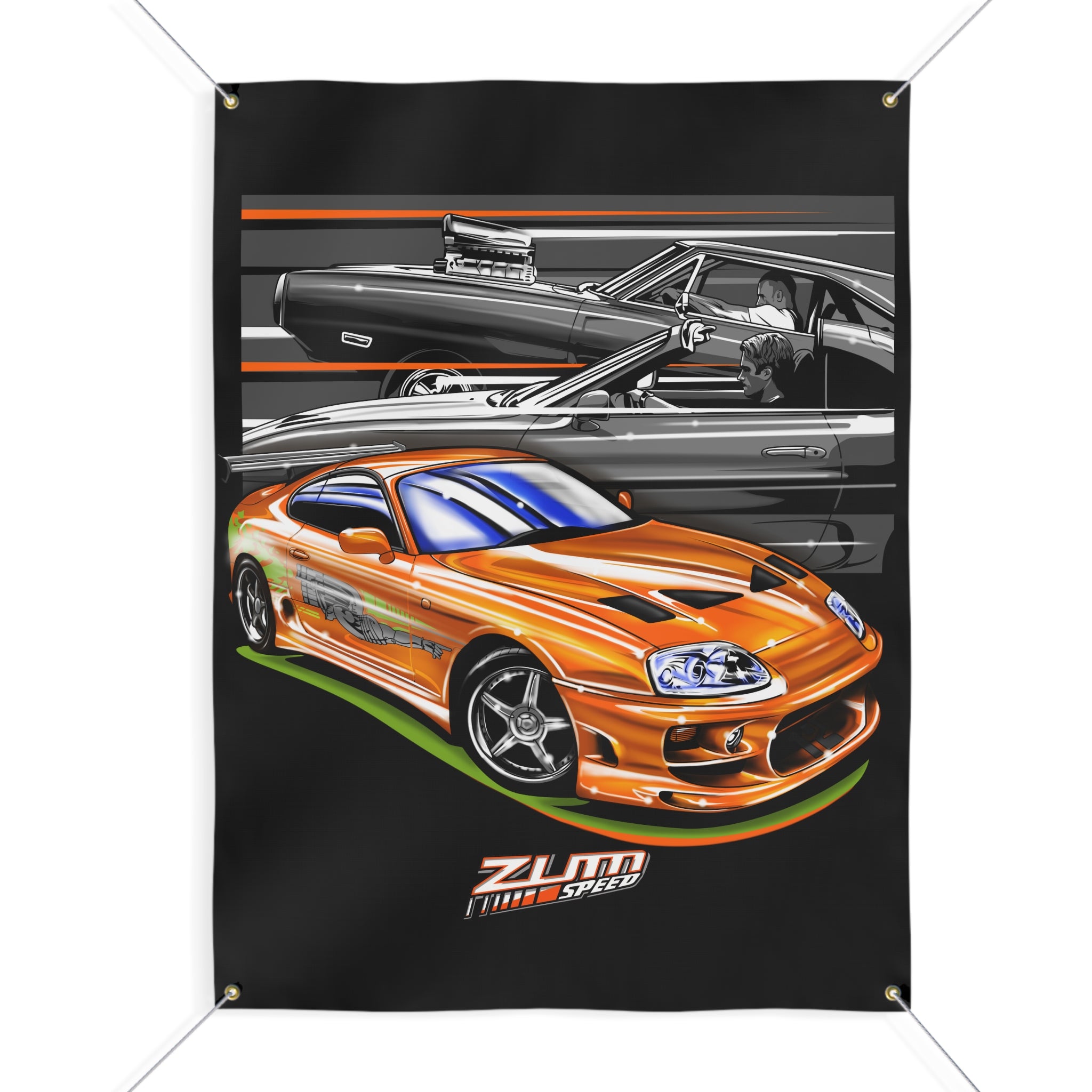 Fast Furious Supra vs Charger banner Banner, wall art - garage banner art 36" X 48"