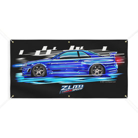 R34 GTR Banner, wall art - garage banner art 24" X 48"