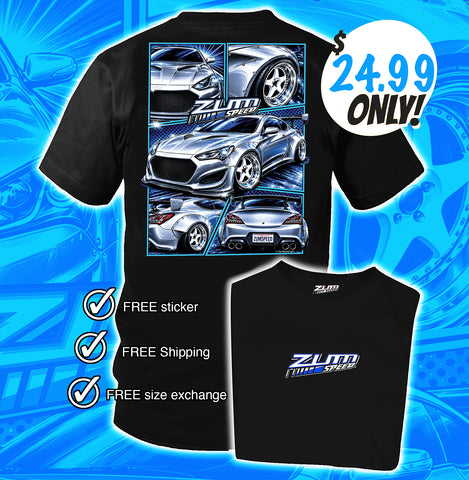 Image of Zum Speed 2013–2016 Hyundai Genesis Coupe T-Shirt – 2.0T & 3.8 Korean Tuner Car Shirt, Fast Furious, JDM Shirt