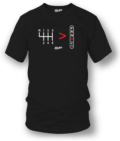 Image of Stick Shift, Straight Drive is greater than automatic t-shirt - Zum Speed